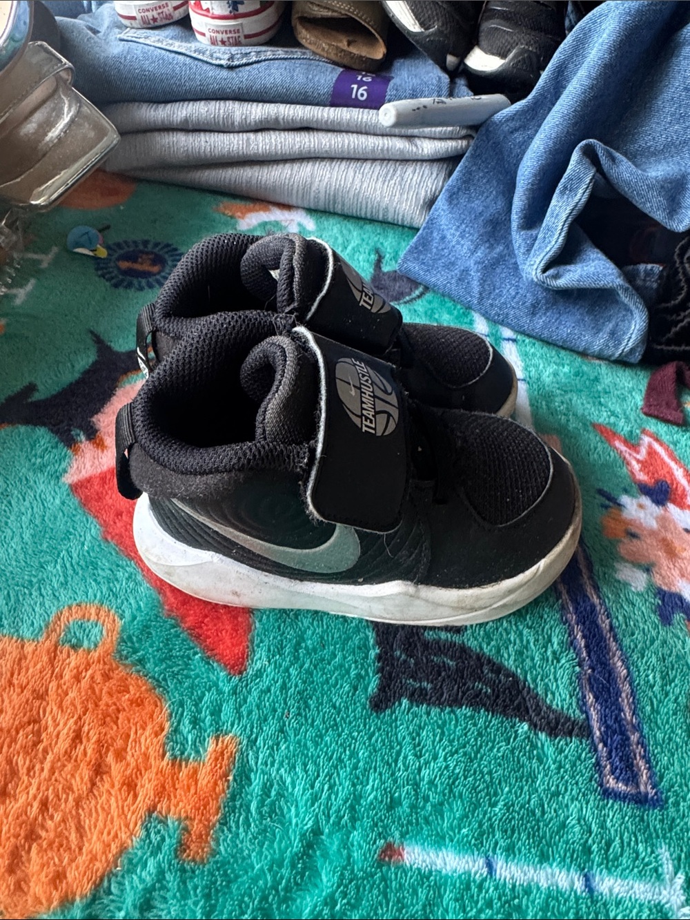 Nike Kids Black and Silver High-Top Sneakers with Hook-and-Loop Strap